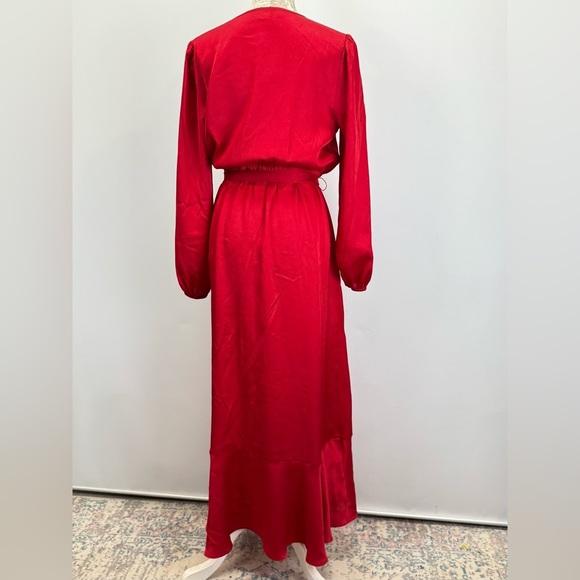 INC International Concepts Cranberry red surplice ruffle hem midi dress size M - Picture 8 of 16